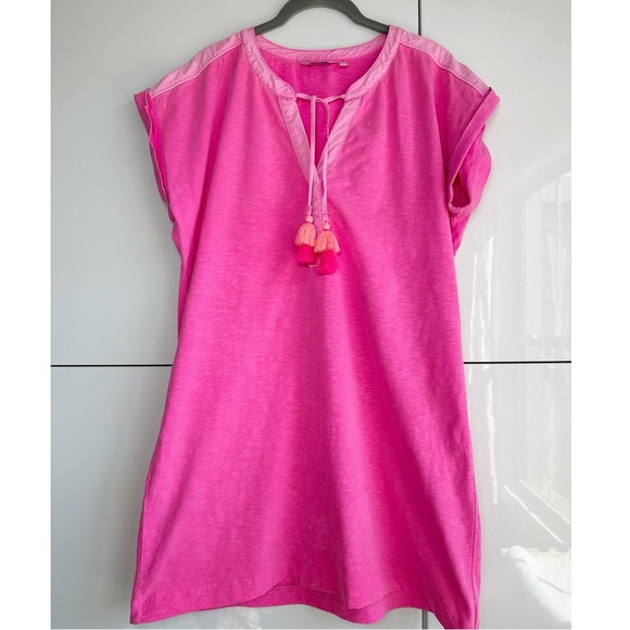 Vineyard Vines Hot Pink T Shirt Dress Tassel Tie Neck Size Large Fuchsia - Picture 1 of 4